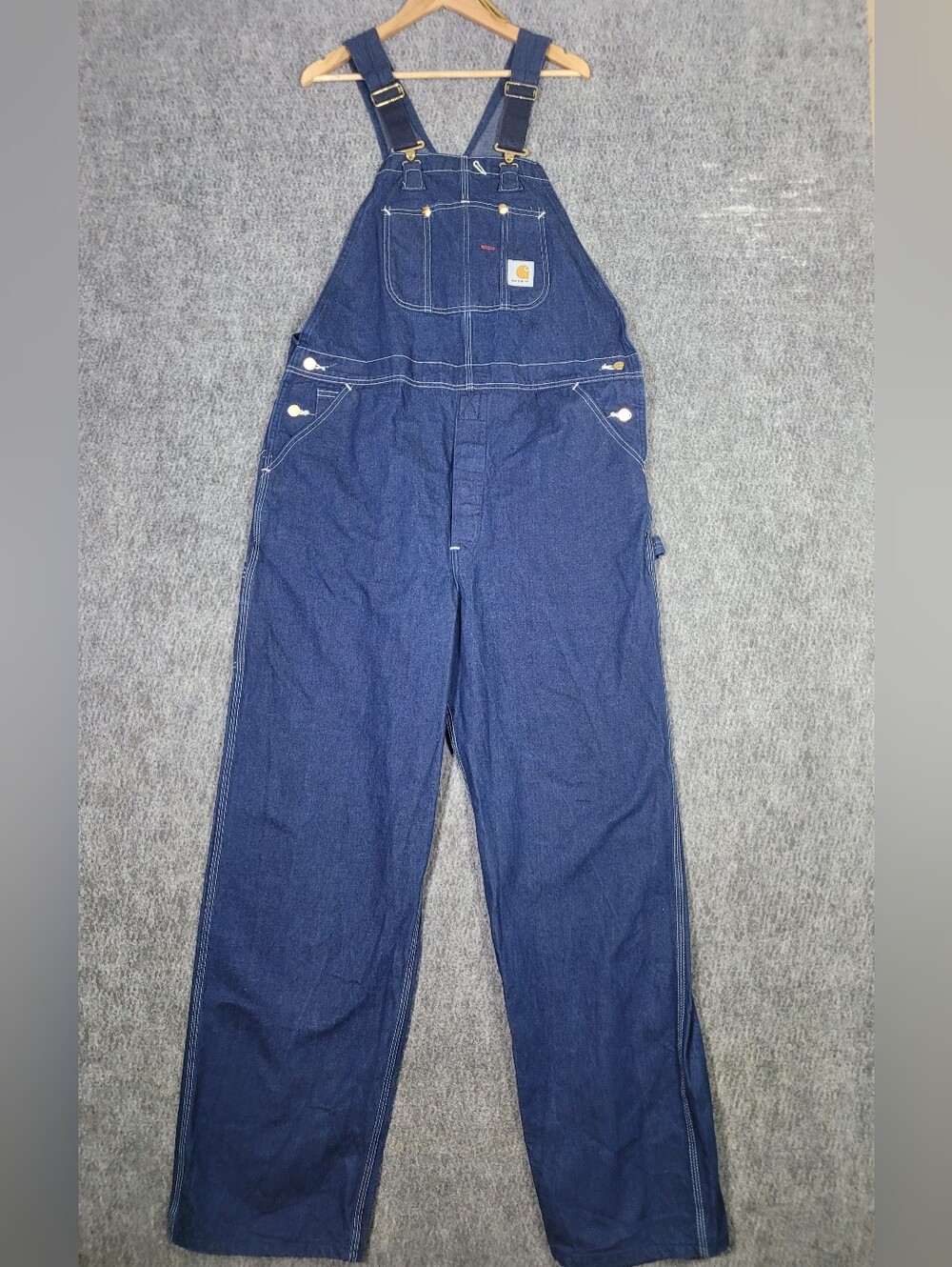 Carhartt Mens Denim Bib Overalls 42x34 Blue Workwear Dungarees R08 DNM USA Made